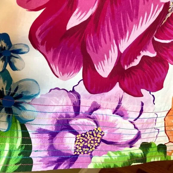 NEW FARM Rio Rainbow Chita Off Shoulder Maxi Dress Puff Sleeve Pink Floral L/XL - Picture 10 of 16